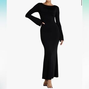 Black Bodycon Maxi Dress Flare Sleeves